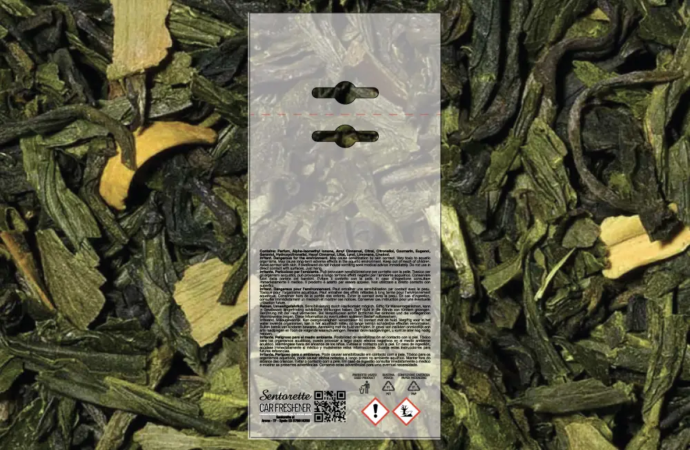 Customized car air freshener packaging template, fragrance:﻿Green Tea Wellness